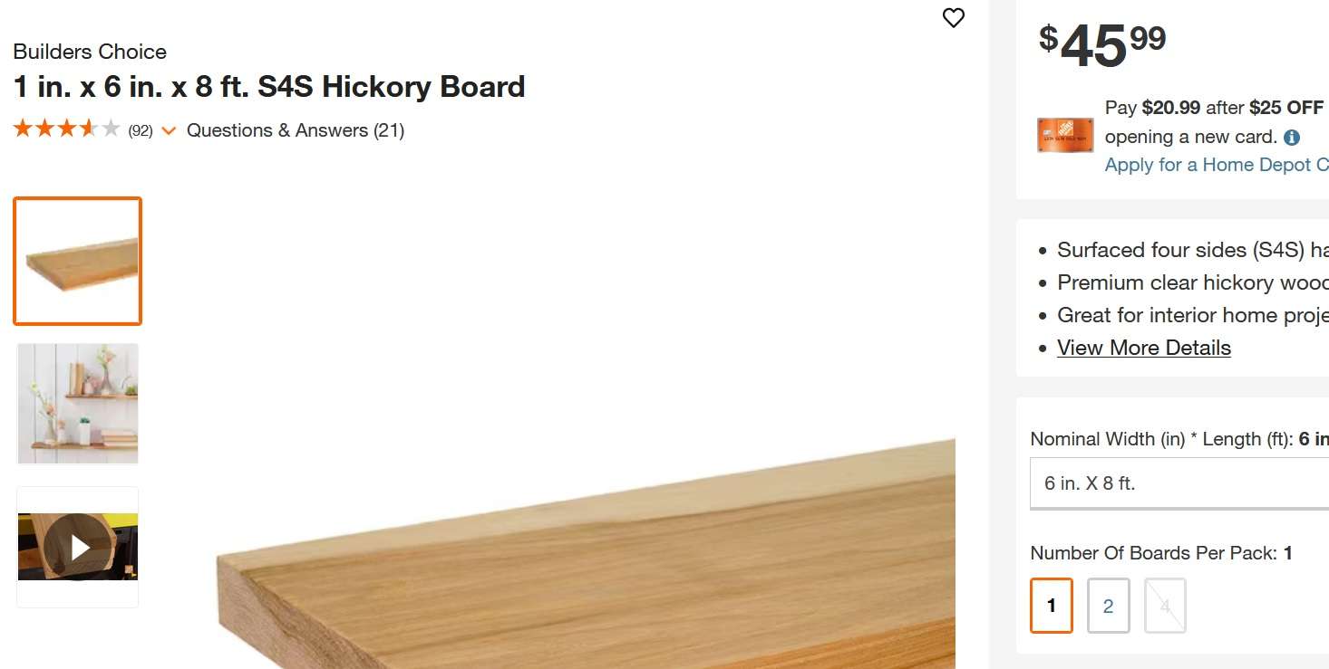 home depot 1x6 hickory.