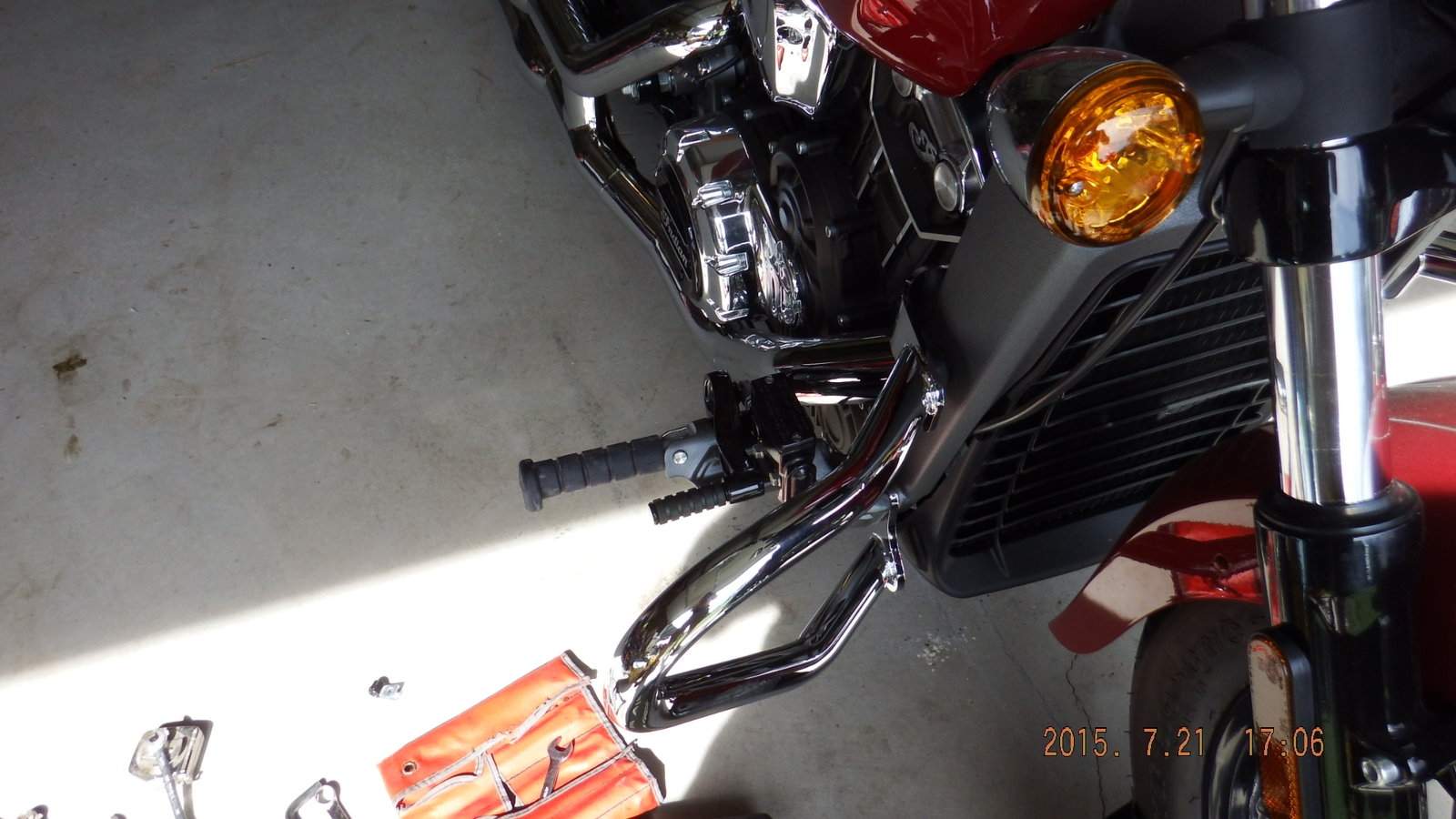 Indian Scout 2015 Right Side Road Bars and the Reduced Reach Foot Controls.JPG