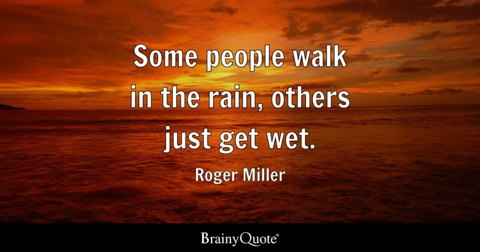 Roger Miller walking in the rain.