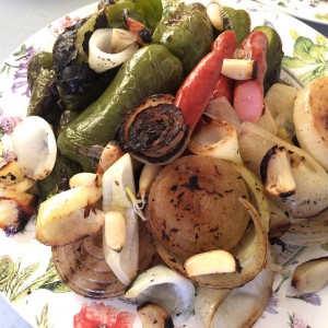 Grilled veggies and smoked sausages