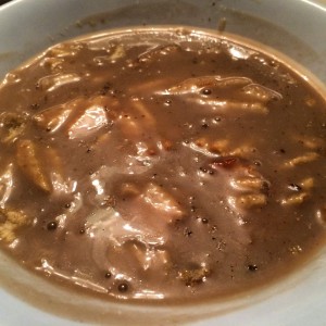 Portabella mushroom soup with potato chips