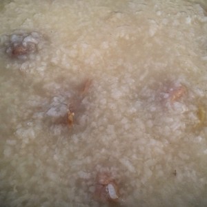 Monkey wanted chicken jook for dinner.
