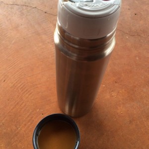 Zojirushi bottle with coffee blended with butter and coconut oil.