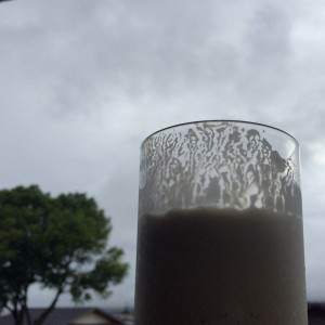 Still wet, cloudy and muggy.  Wifee made frozen coffee blended drink.