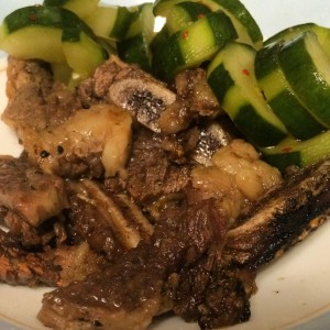 Evening snack - leftover kalbi and cucumber kimchee