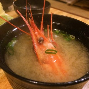 Miso soup with amaebi head