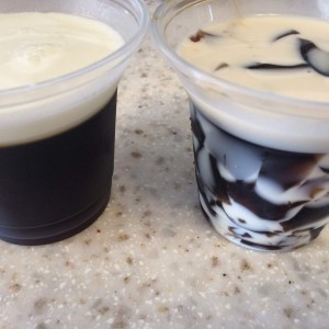 Two faces of coffee jelly with milk