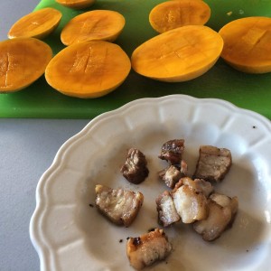 Jungle breakfast - mangos and pork