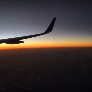 Flying toward sunset