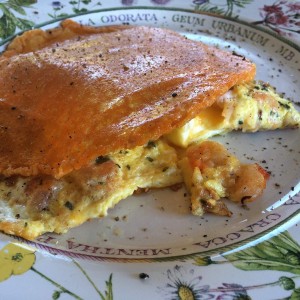 Shrimp and cheese omelette with fried cheese