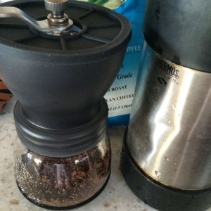 Camp coffee... Hand grinder and French press