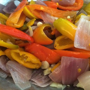 Peppers, onions and garlic