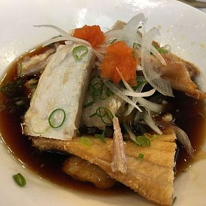 Grilled hamachi (yellow tail) belly and bones in ponzu sauce